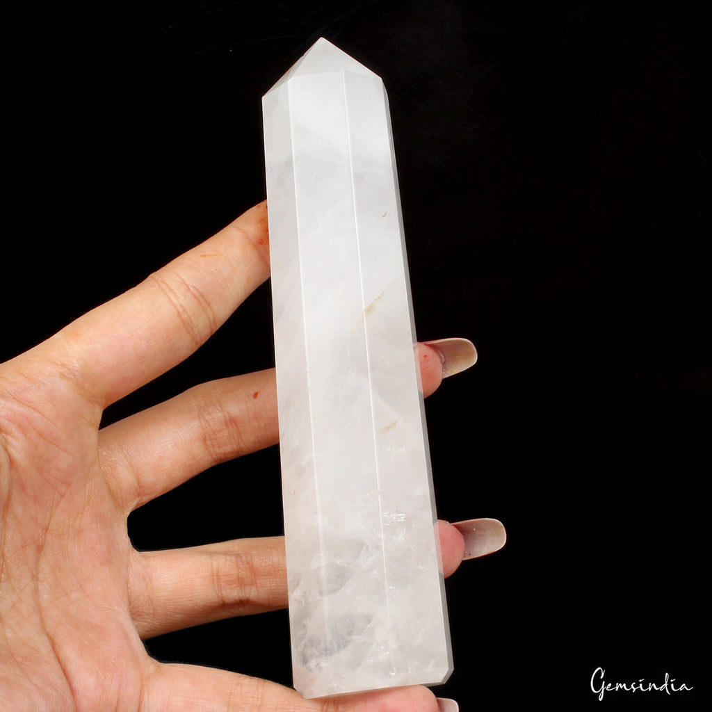 228 Gram/5.5 Inch Natural White quartz obelisk crystal tower wand point healing