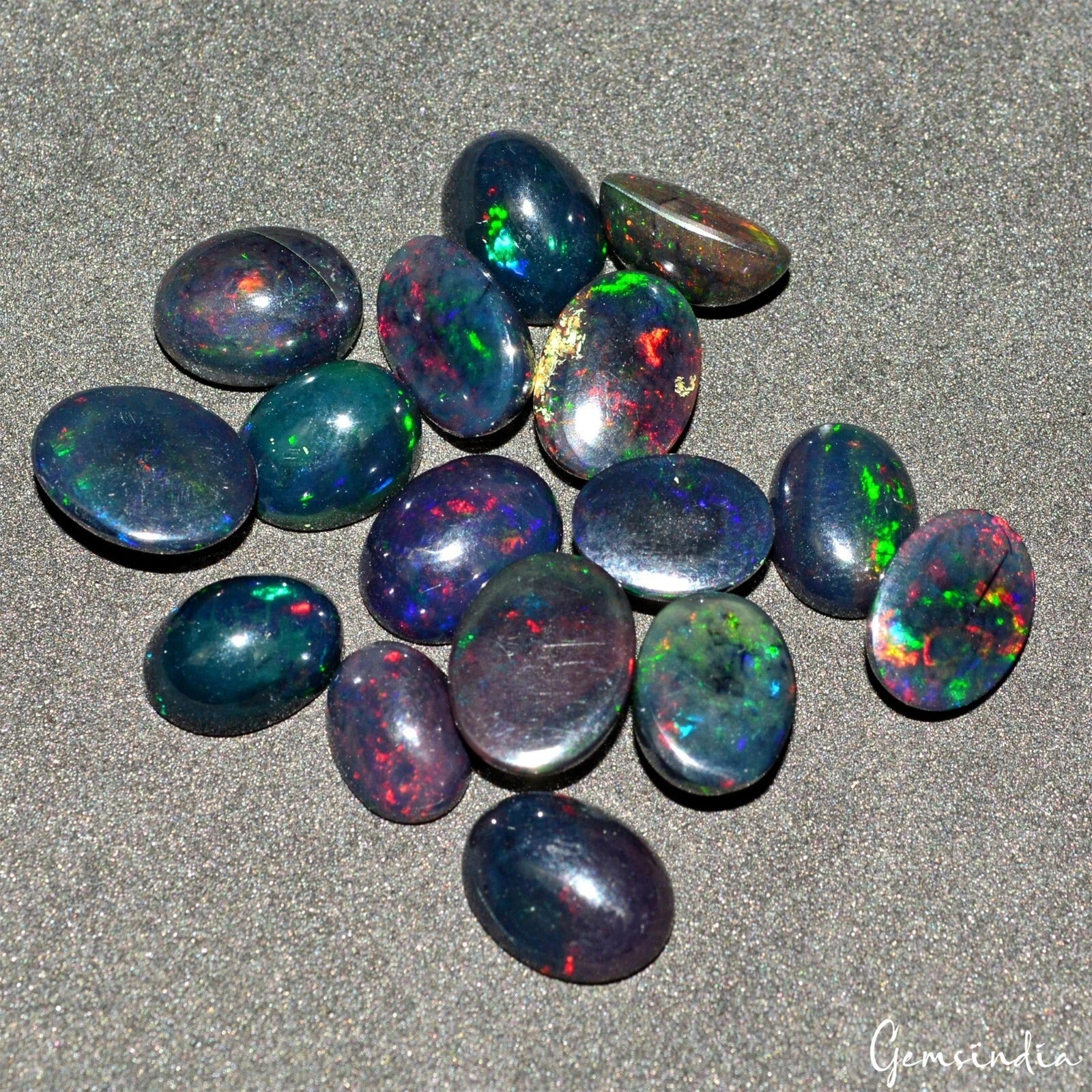 35.10 Ct/16 Pcs Natural Untreated Ethiopian Multi Shine Black Opal Oval Cab Gems