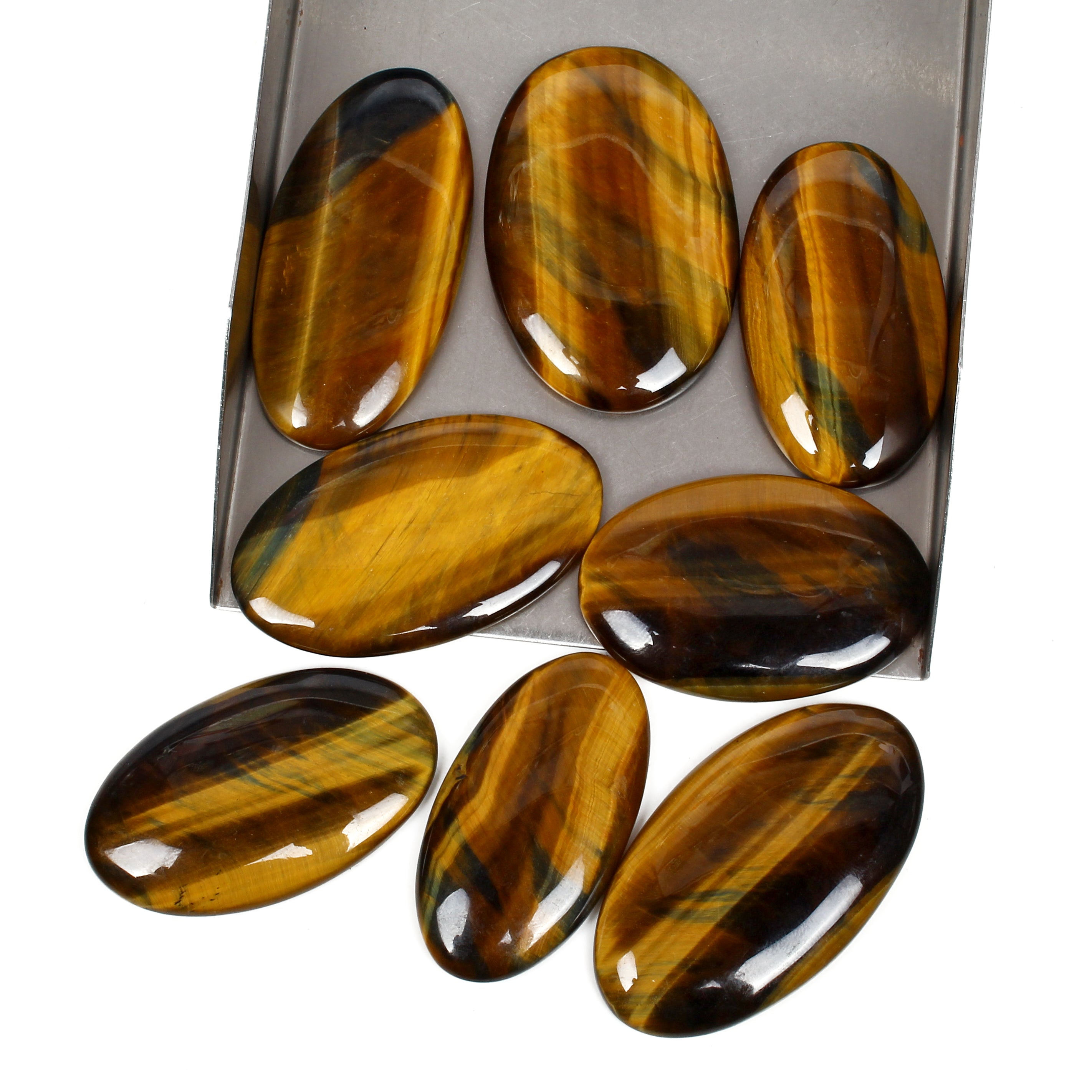 500 Cts/8 Pcs Natural Untreated Yellow Blue Pietersite Tiger Eye Oval Cab Gems