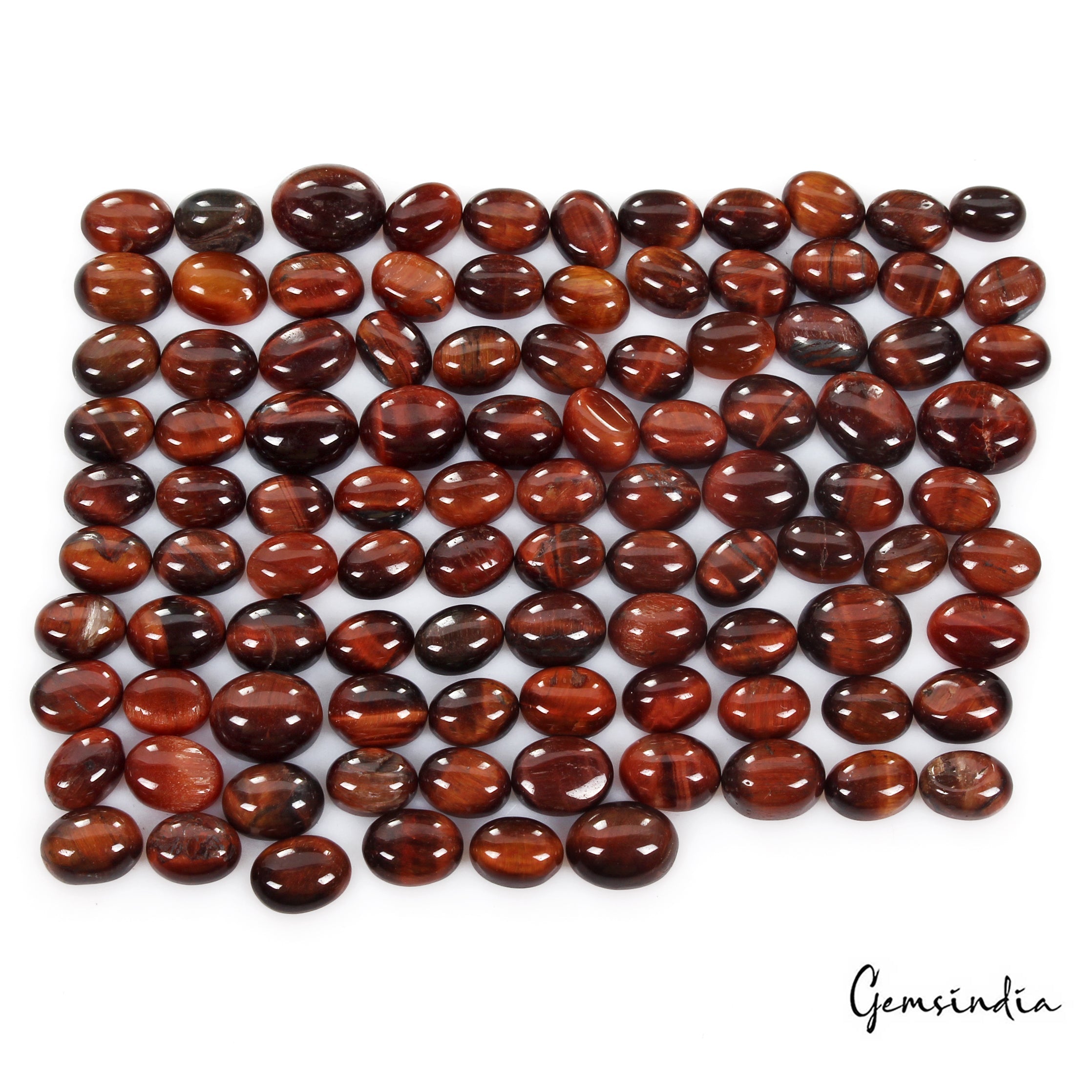 170 Ct/100 Pc Natural Untreated Red Tiger Eye Oval Cab Loose Gem Lot For Jewelry