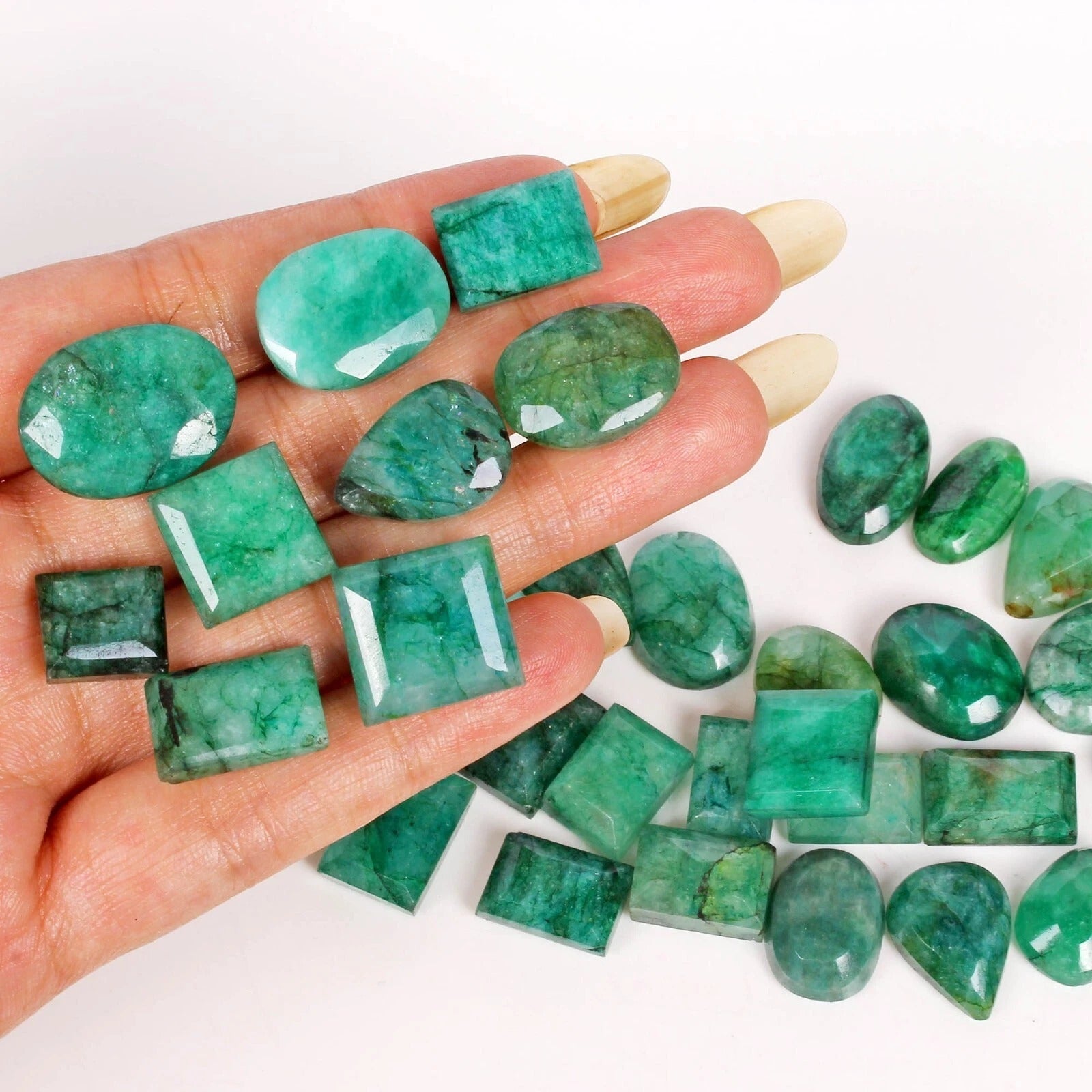 34 Pcs Natural Green Emerald From Brazil 10-15mm Loose Mix Cut Gemstones~500 Ct