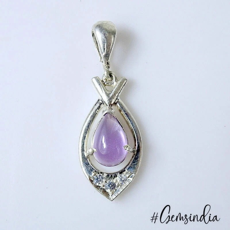2.4 Gram Natural Purple Amethyst Gem Designer 925 Sterling Silver Pendant 1 Inch