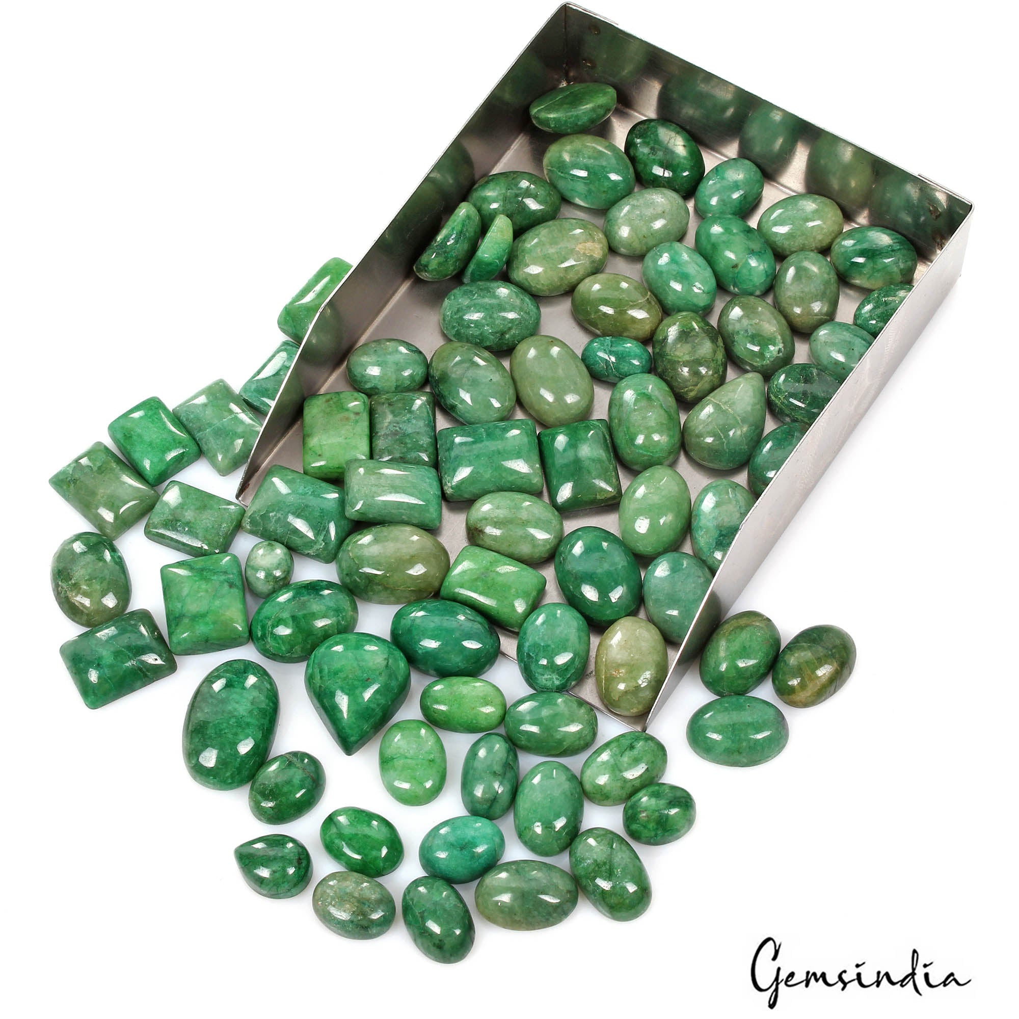 1040 Ct/75 Pcs Natural Brazilian Green Emerald Mixed Cab Loose Gems For Jewelry