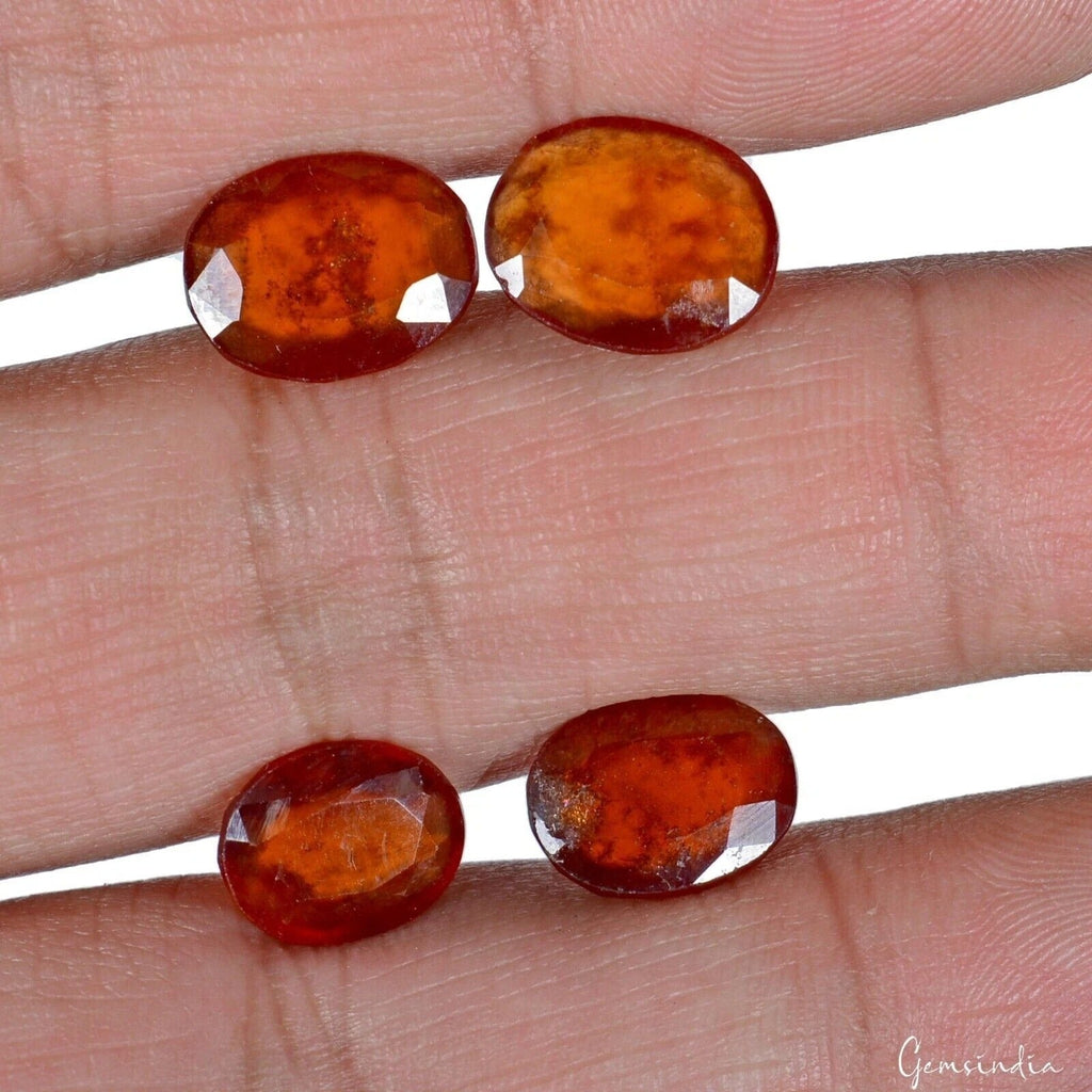 17 Ct/4Pcs Natural Untreated Brown Hessonite(Gomed) Garnet Oval Gems For Jewelry