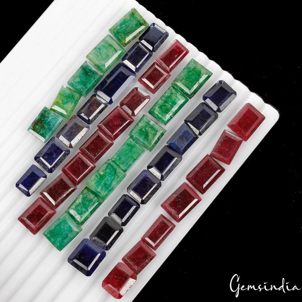 600 Ct Natural Ruby Emerald Sapphire Baguette Cut Faceted Certified Loose Gems