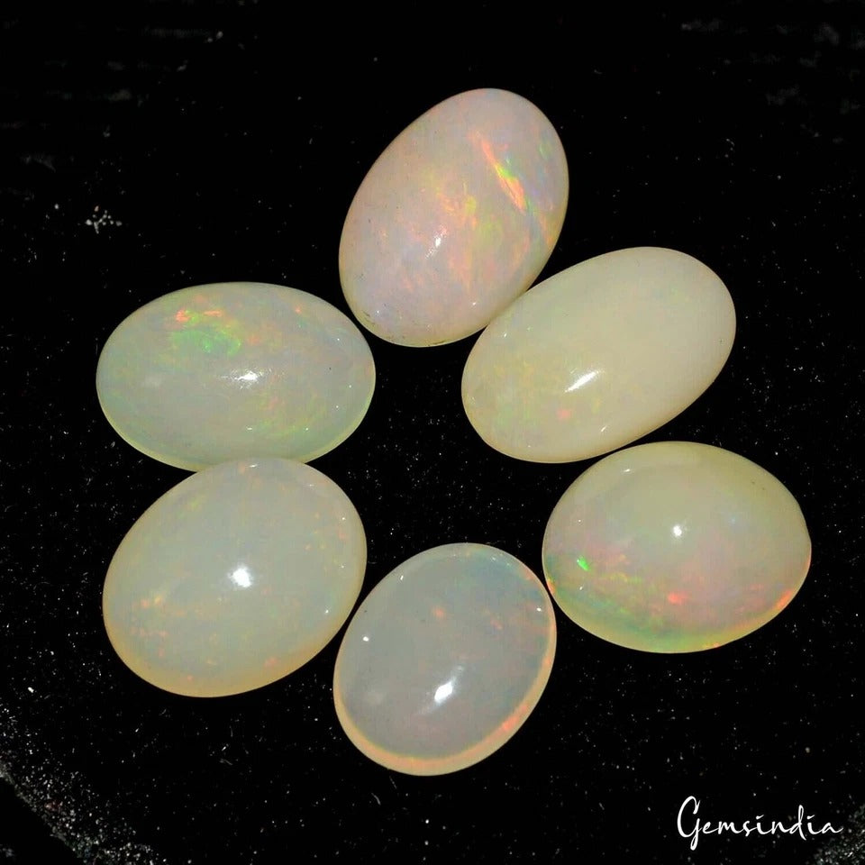 13 Ct/6 Pcs Natural Ethiopian Opal Multi Fire Shine Oval Cabochon Loose Gems Lot