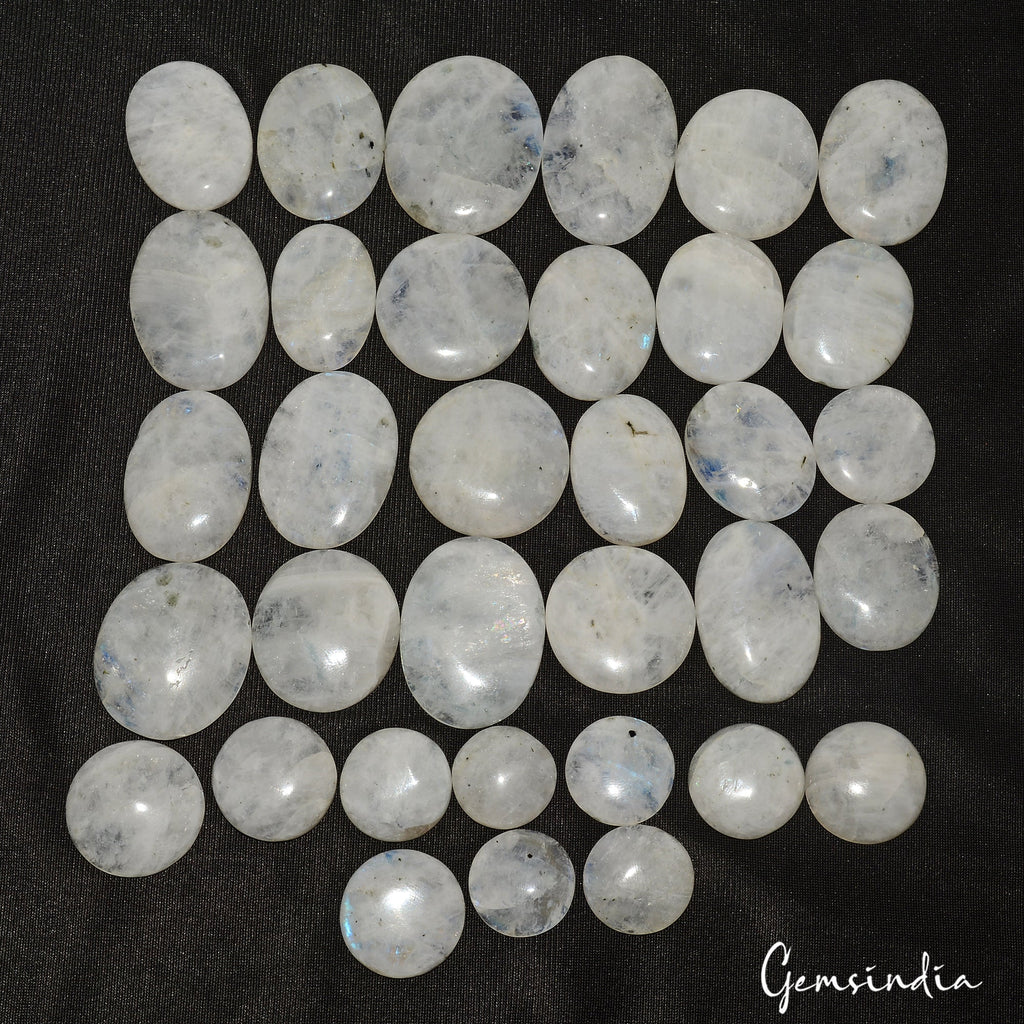 1180 Ct Natural Untreated White Moonstone Mix Cabochon Loose Gemstone Lot 34 Pcs