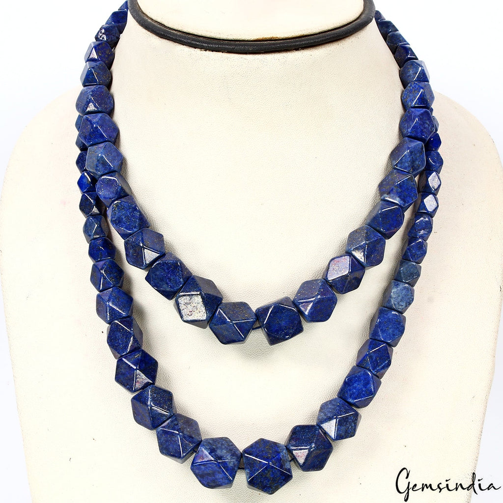 700 Ct/2 Strands Natural Blue Lapis Lazuli Gems Hexagon Cab Drilled Beads-12"
