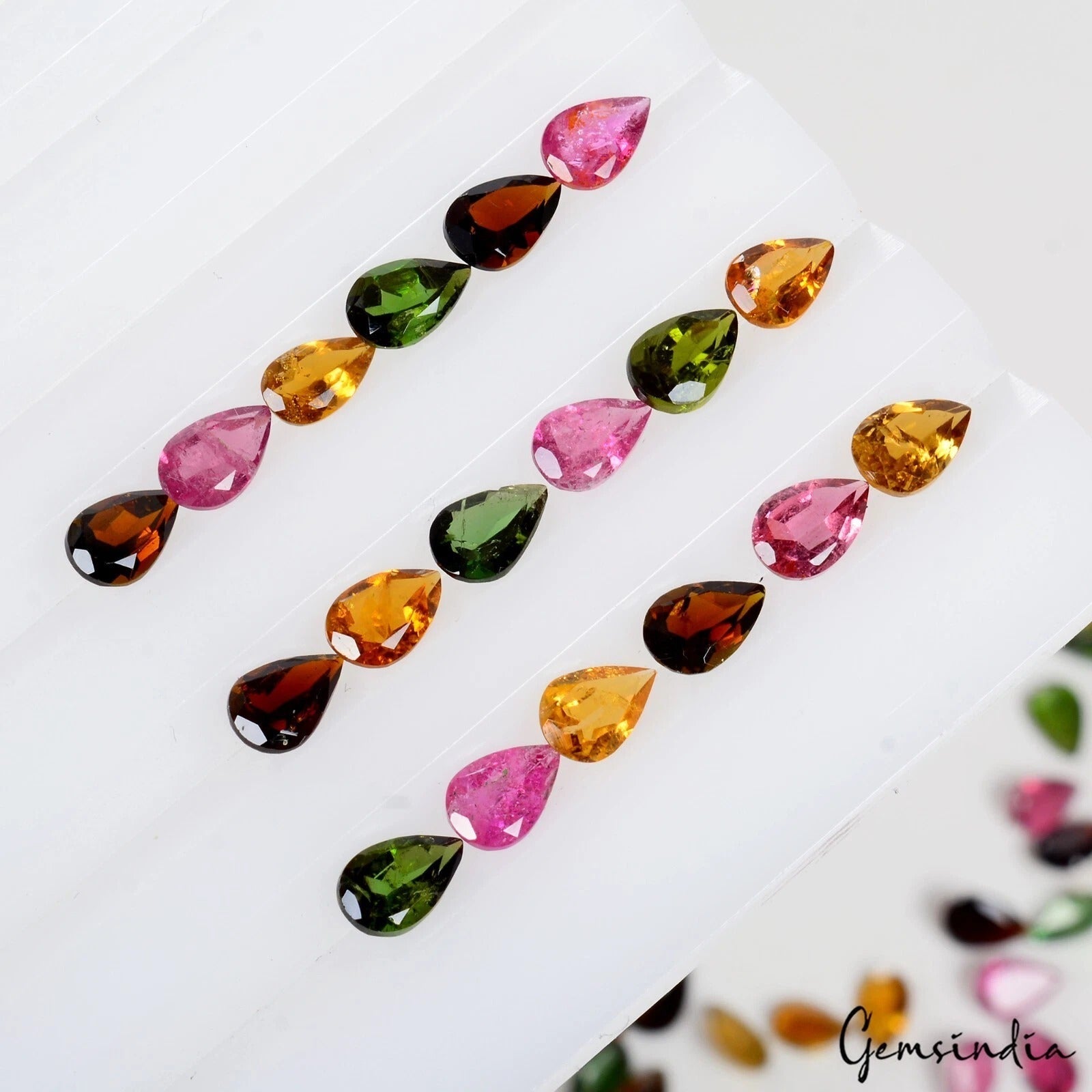 Certified 14 Cts/40Pcs Natural Multi Color Tourmaline Pear Calibrated 6x4mm Gems