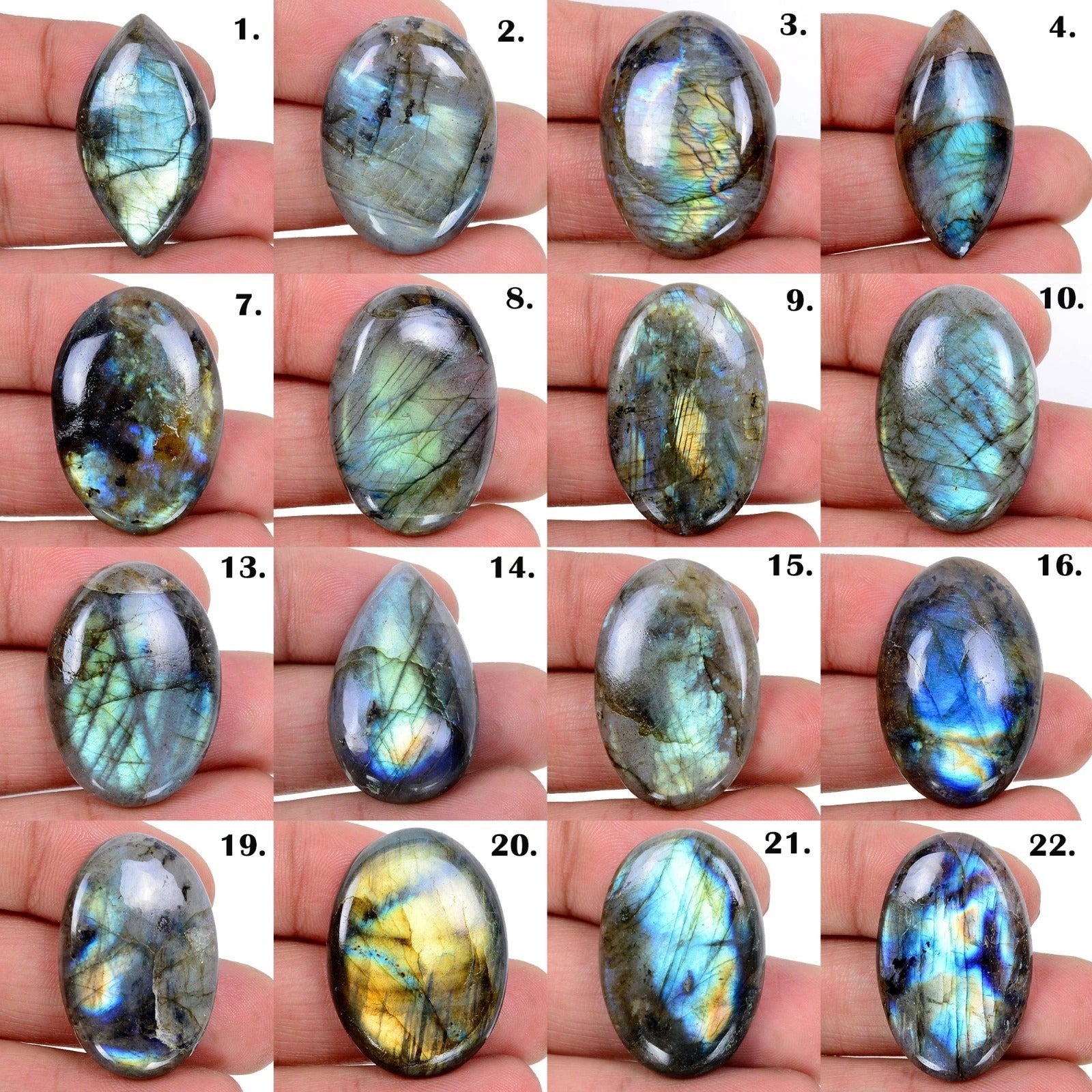 Labradorite Lot, Cabochon — 36 Pieces, 30mm to 38mm, 1500 Ct