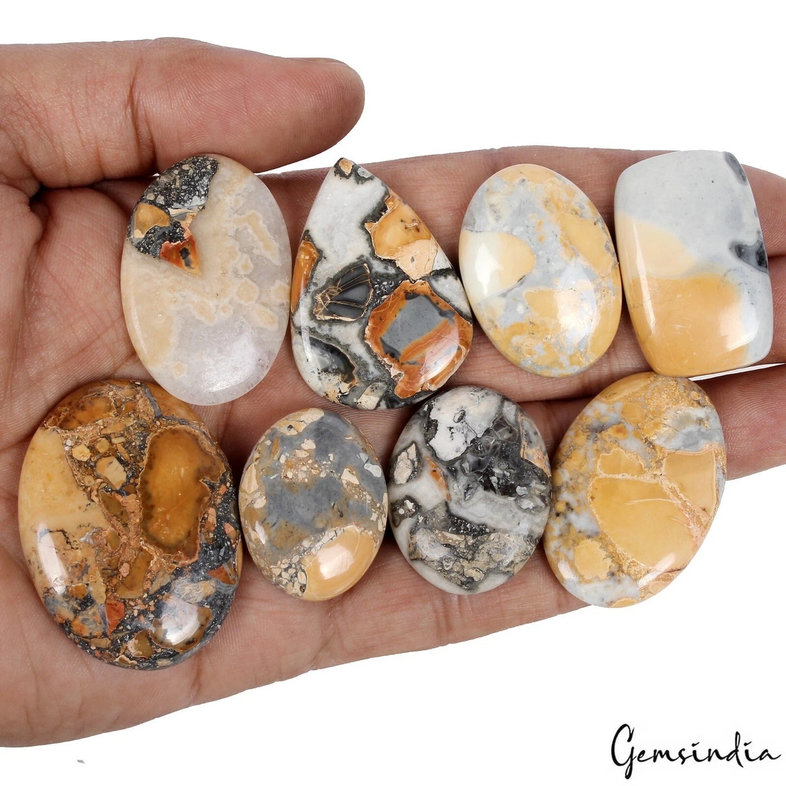 440 Cts Natural Maligano Jasper 8 Pcs Lot Mix Loose Cabochon Gemstones 29-45mm