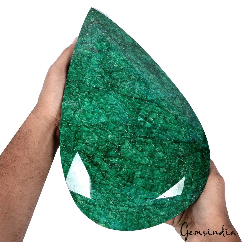 Biggest 8.3 Kilo Natural Brazilian Dark Green Emerald Pear Faceted Huge Size Gem