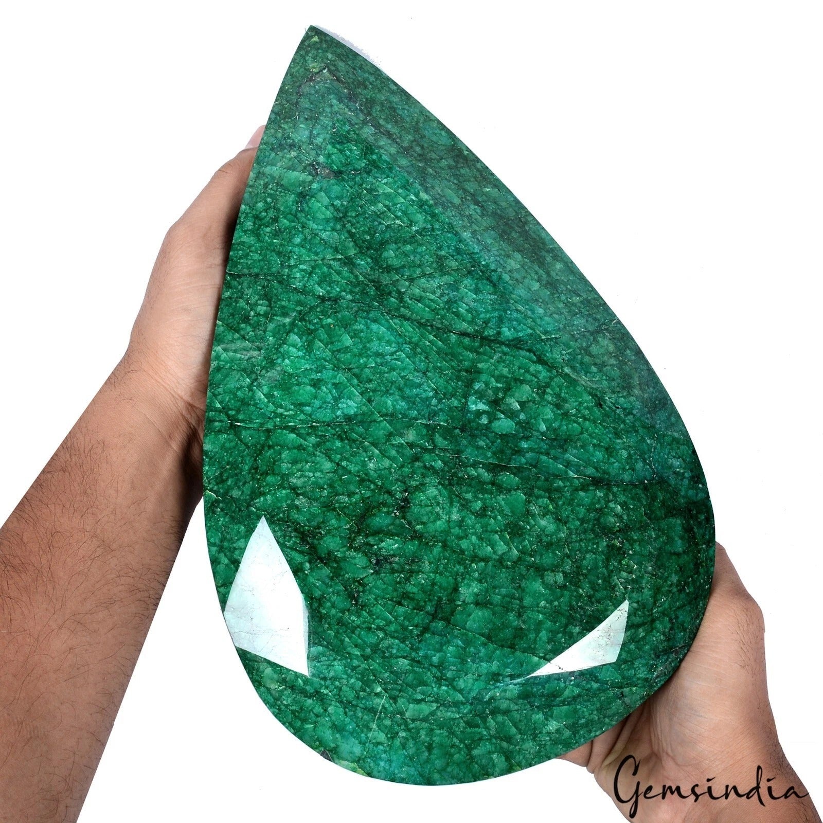 Biggest 8.3 Kilo Natural Brazilian Dark Green Emerald Pear Faceted Huge Size Gem