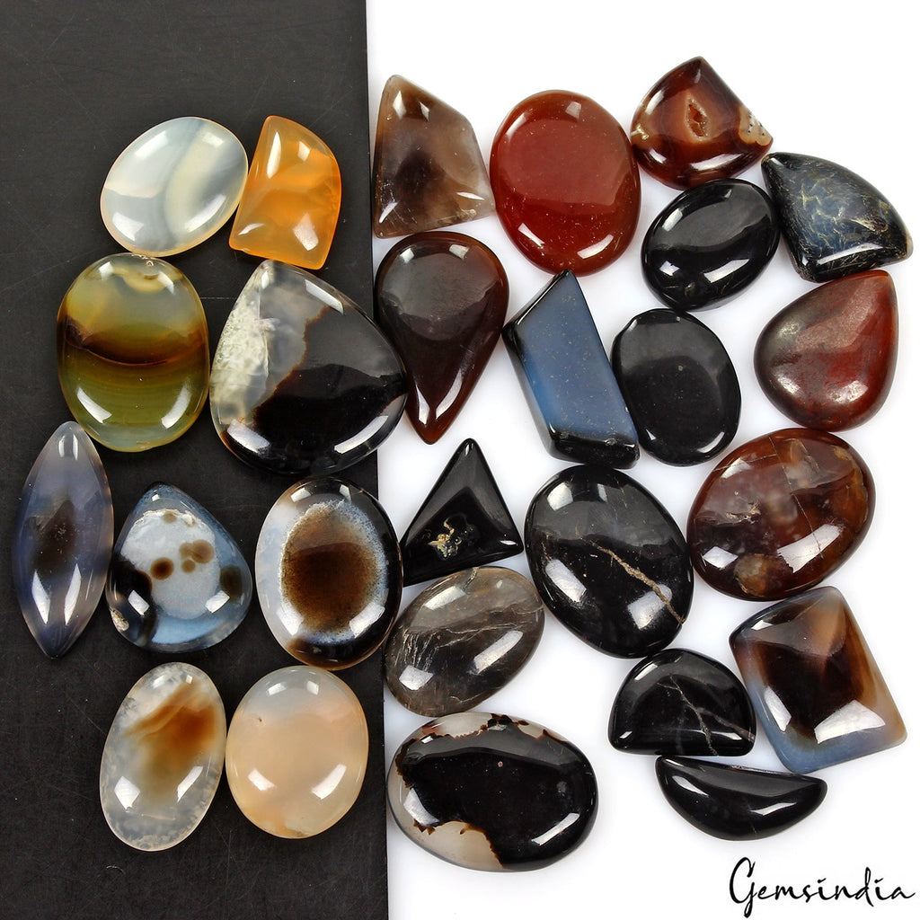 840 Ct/26 Pcs Natural Untreated Multi Color Onyx Mixed Cab Loose Gems Wholesale