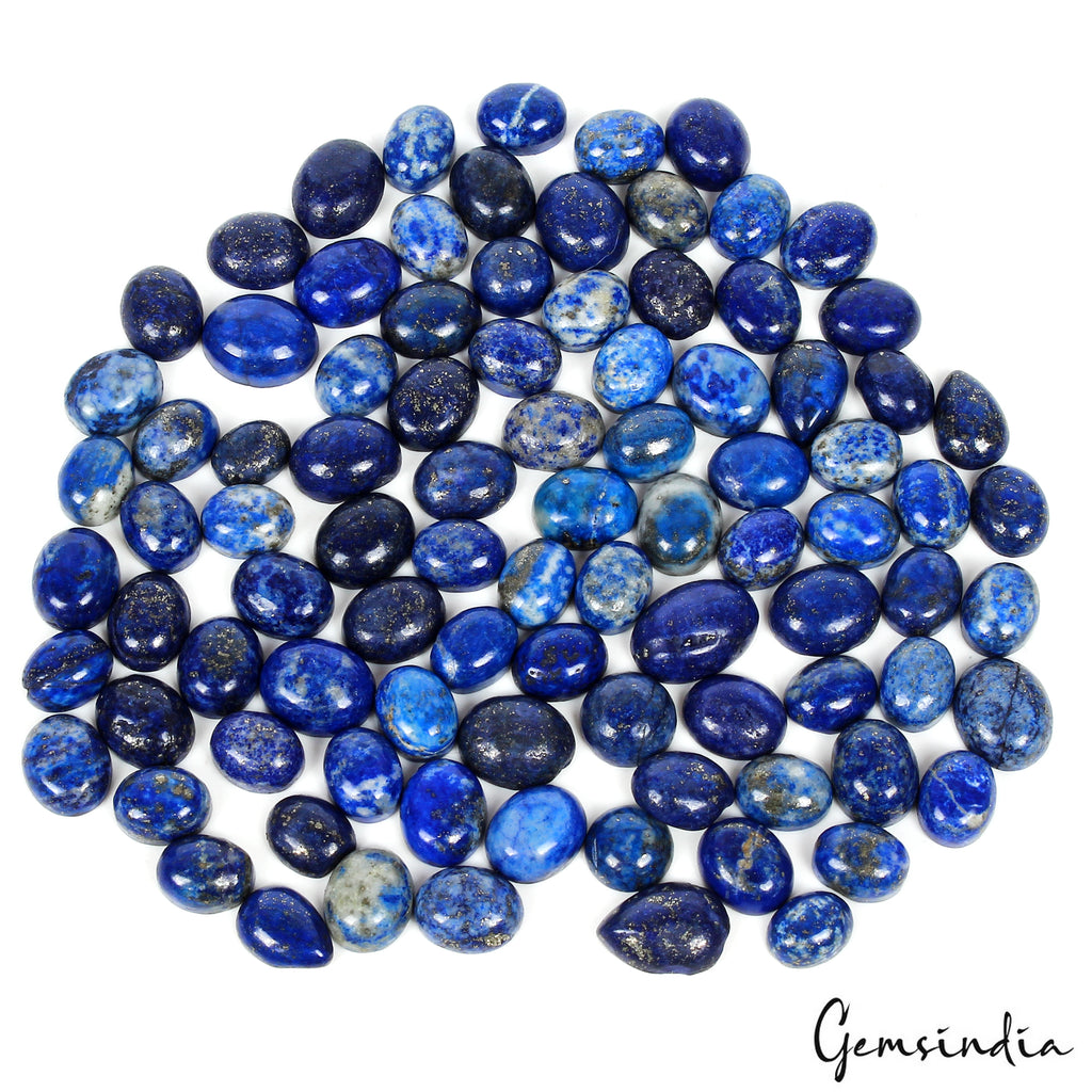 Lapis Lazuli Lot, Cabochon, Oval & Pear Cabochon, Color Enhanced — 92 Pieces, 8mm to 14mm, 350 Ct, Afghanistan