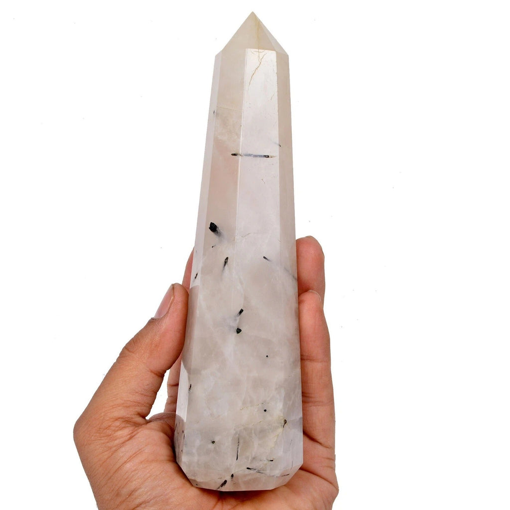2500Ct Natural Untreated White Rutilated Quartz Obelisk Crystal Wand Point Tower