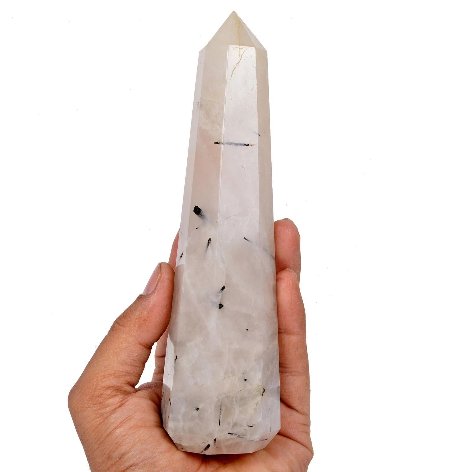 2500Ct Natural Untreated White Rutilated Quartz Obelisk Crystal Wand Point Tower