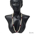 239.60 Cts Freshwater Pearl Red Ruby Cab Round Beaded Single Strand Necklace 21"