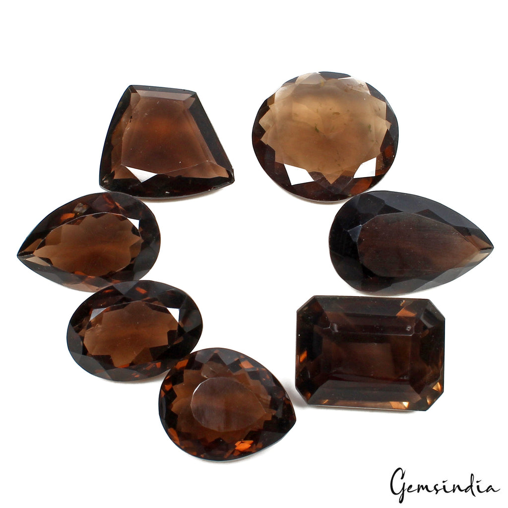 VVS 7 Pcs Natural Smoky Quartz Sparkling 19mm-32mm Faceted Cut Loose Gemstones