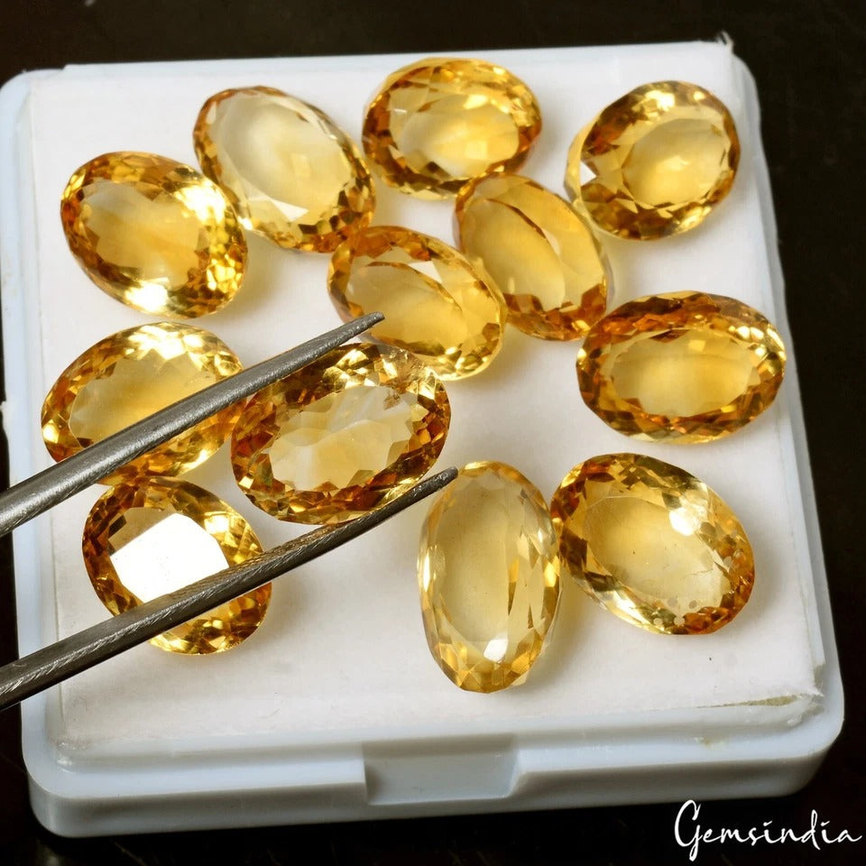 VVS 12 Pcs Natural Citrine 11mm-13mm Oval Cut Untreated Loose Jewelry Gemstones