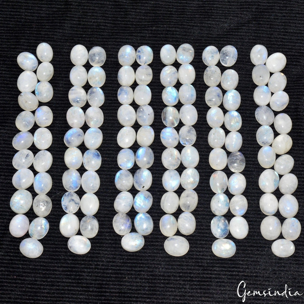 Natural White Moonstone Oval Cabochon Lot 10-11mm Blue Flash Loose Gems 450 Cts