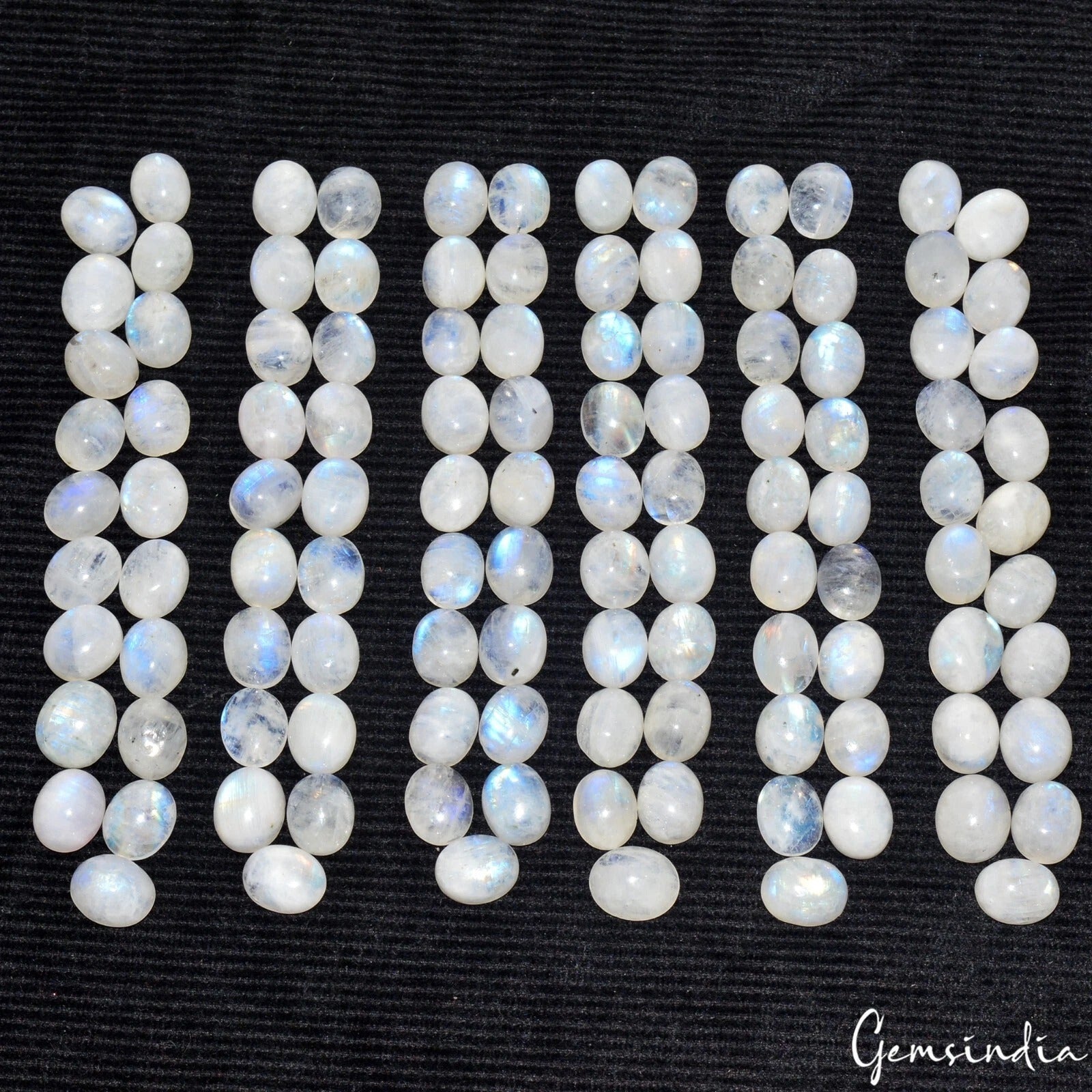Natural White Moonstone Oval Cabochon Lot 10-11mm Blue Flash Loose Gems 450 Cts