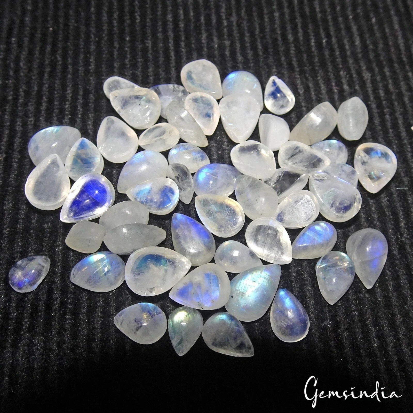 43.20 Ct/50 Pcs Natural Untreated Blue Shine Moonstone Pear Cab Gems For Jewelry