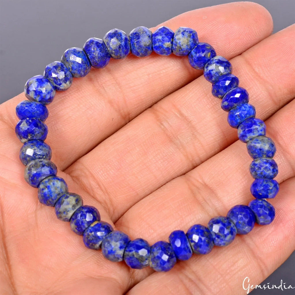 88.60 Cts Natural Lapis Lazuli Round Beads Elastic Adjustable Stretch Bracelet