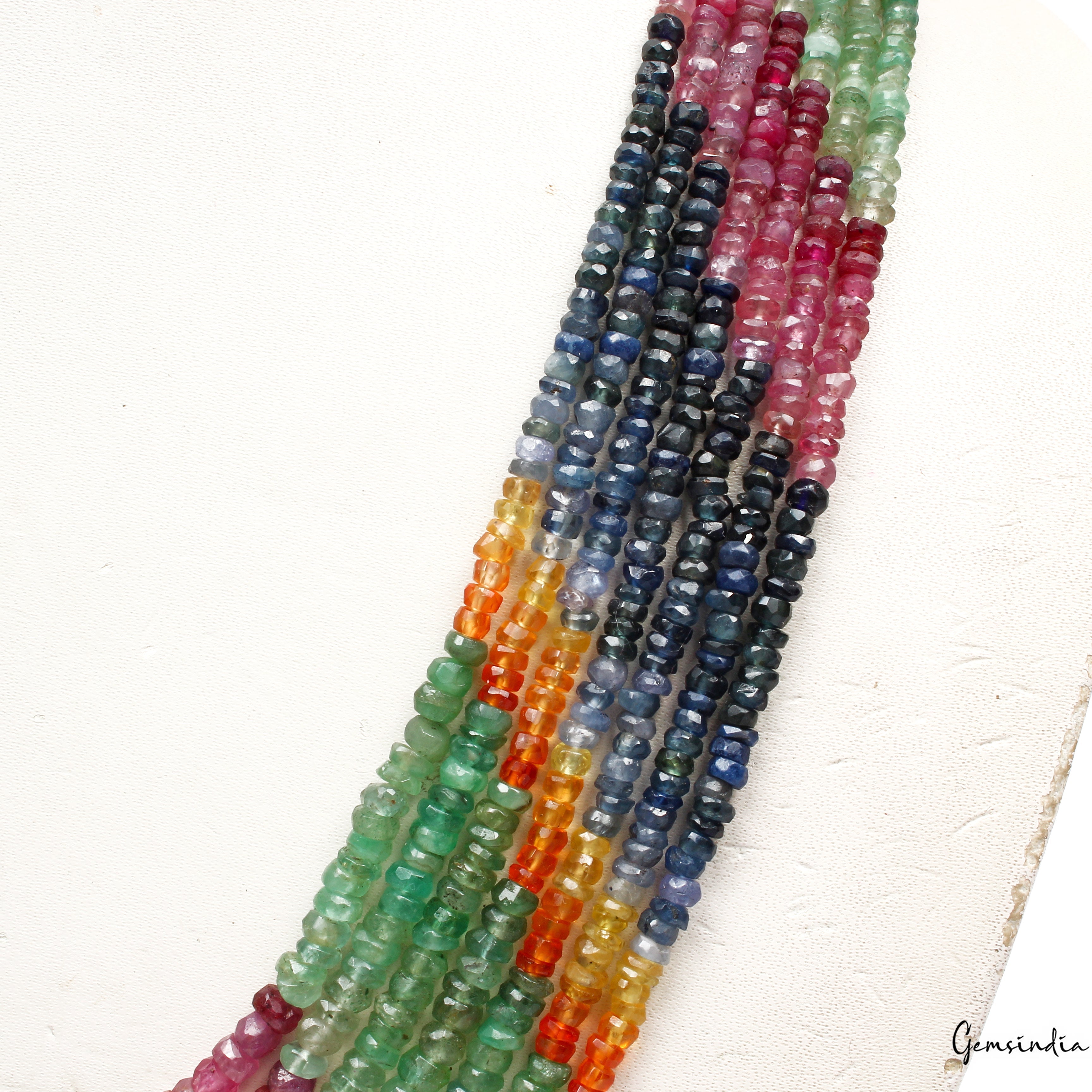 7 Strands Untreated Ruby Emerald Sapphire Beaded Designer AAA Necklace 350 Cts