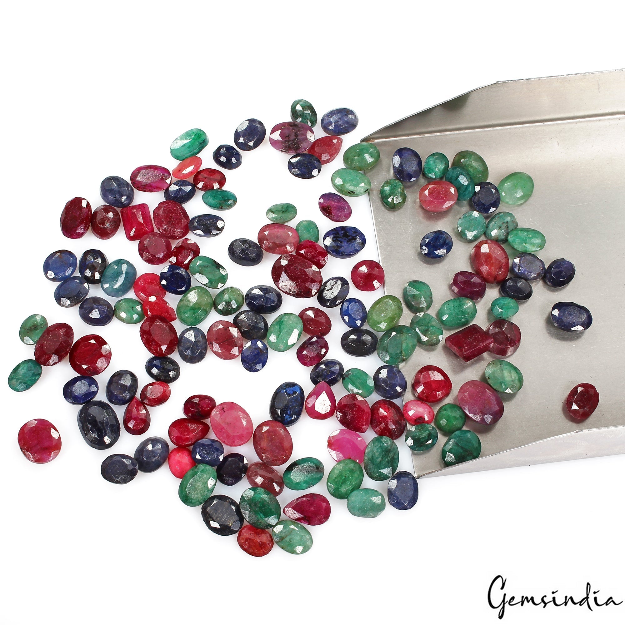 340 Ct/130 Pc Natural Multi Color Emerald Ruby Sapphire Mix Cut Gems For Jewelry