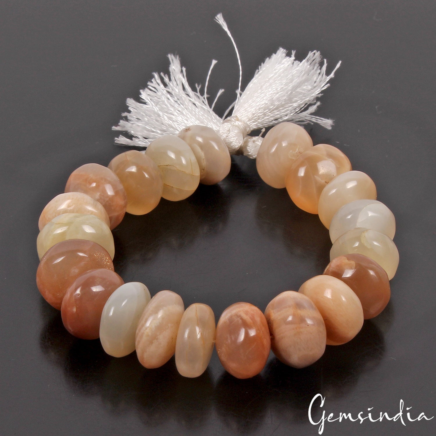 Moonstone Gemstone Beads Natural 7.5” Strand Smooth Rondel Peach Cream White
