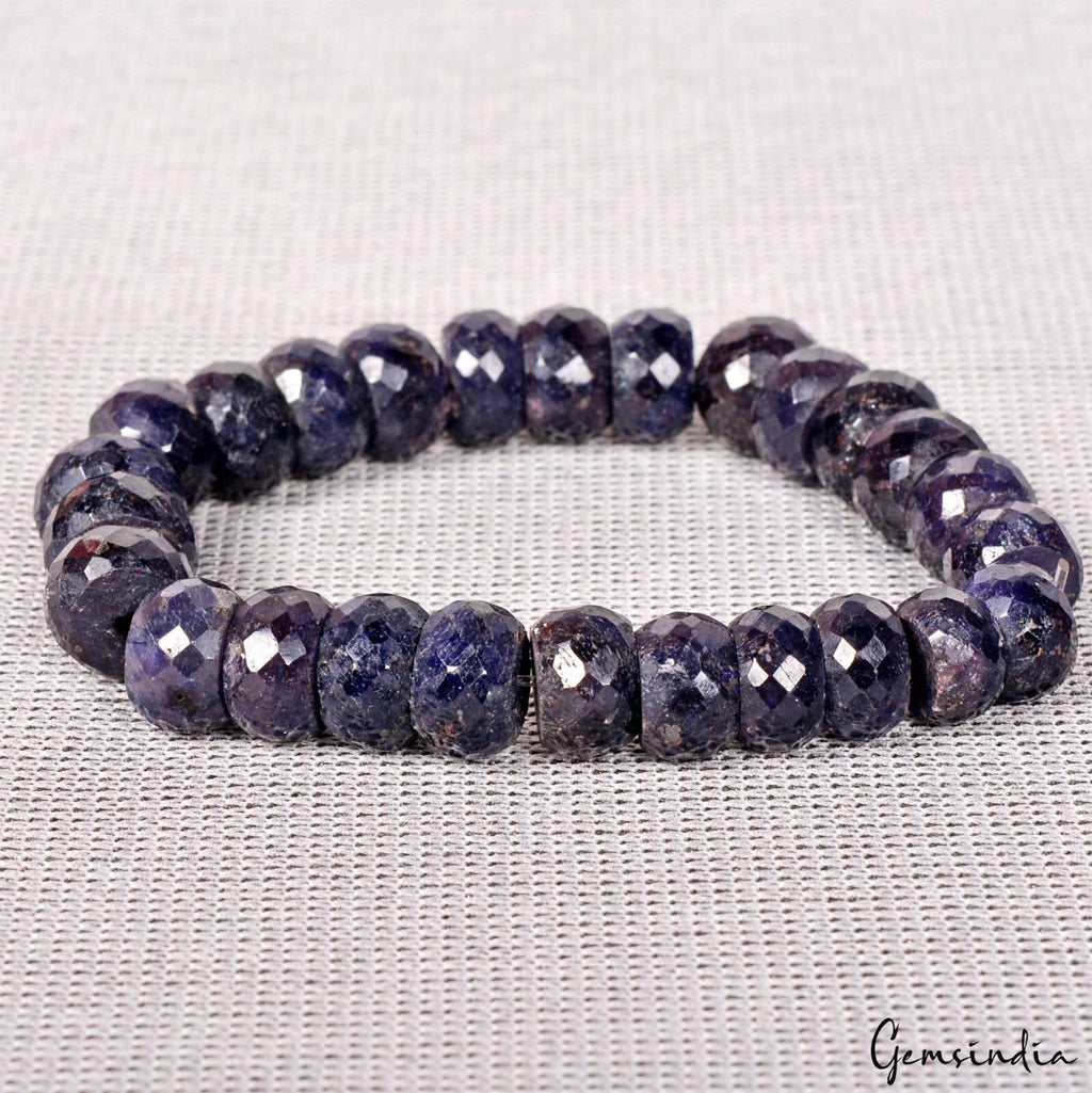 180 Cts Natural Dark Blue Sapphire Round Faceted Beaded Stretchable Bracelet 7"