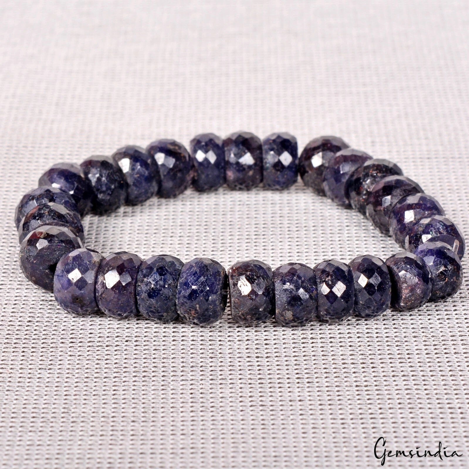 180 Cts Natural Dark Blue Sapphire Round Faceted Beaded Stretchable Bracelet 7"
