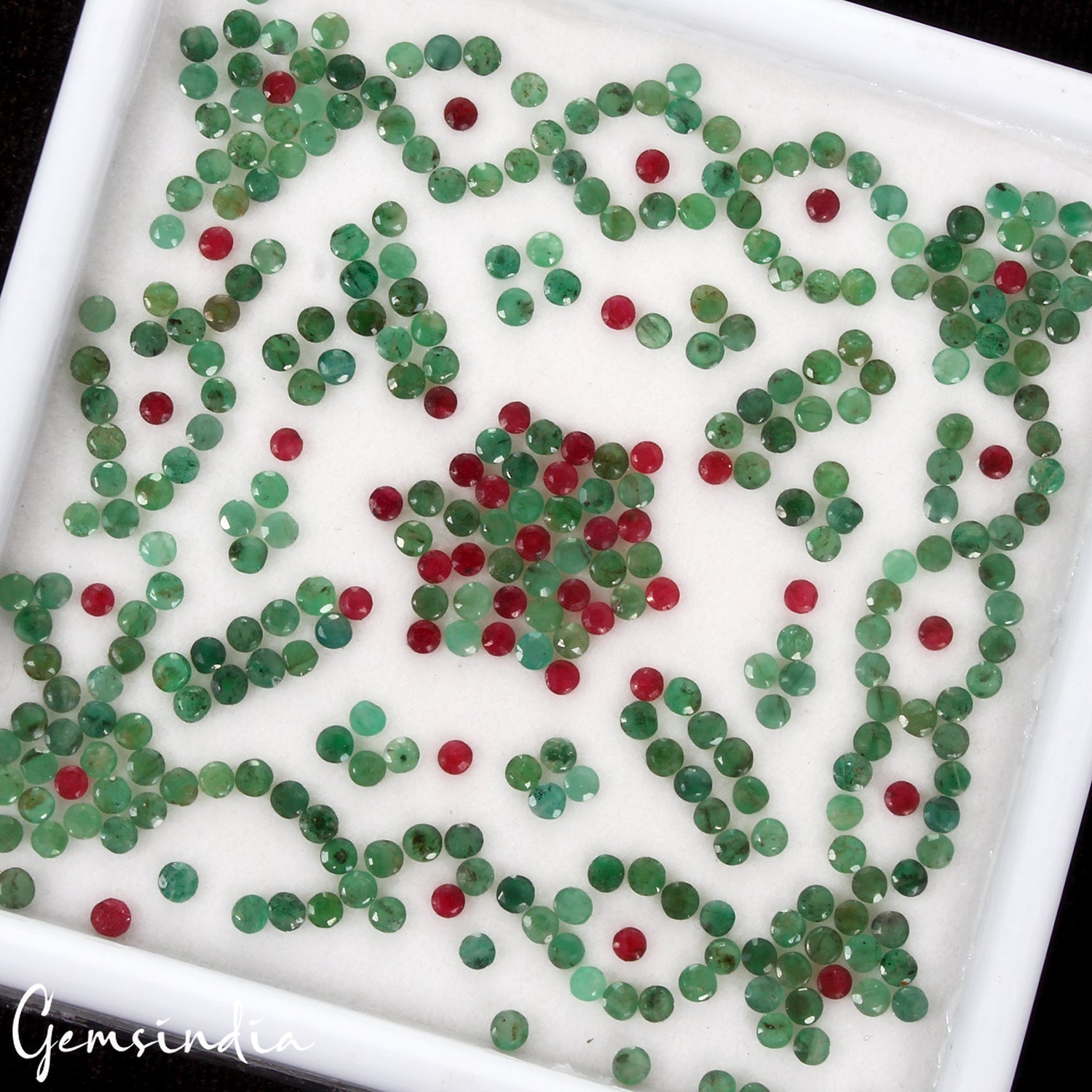 Natural Ruby & Emerald Round Facet Loose Gemstone 34.10Ct/347Pcs Lot for Jewelry