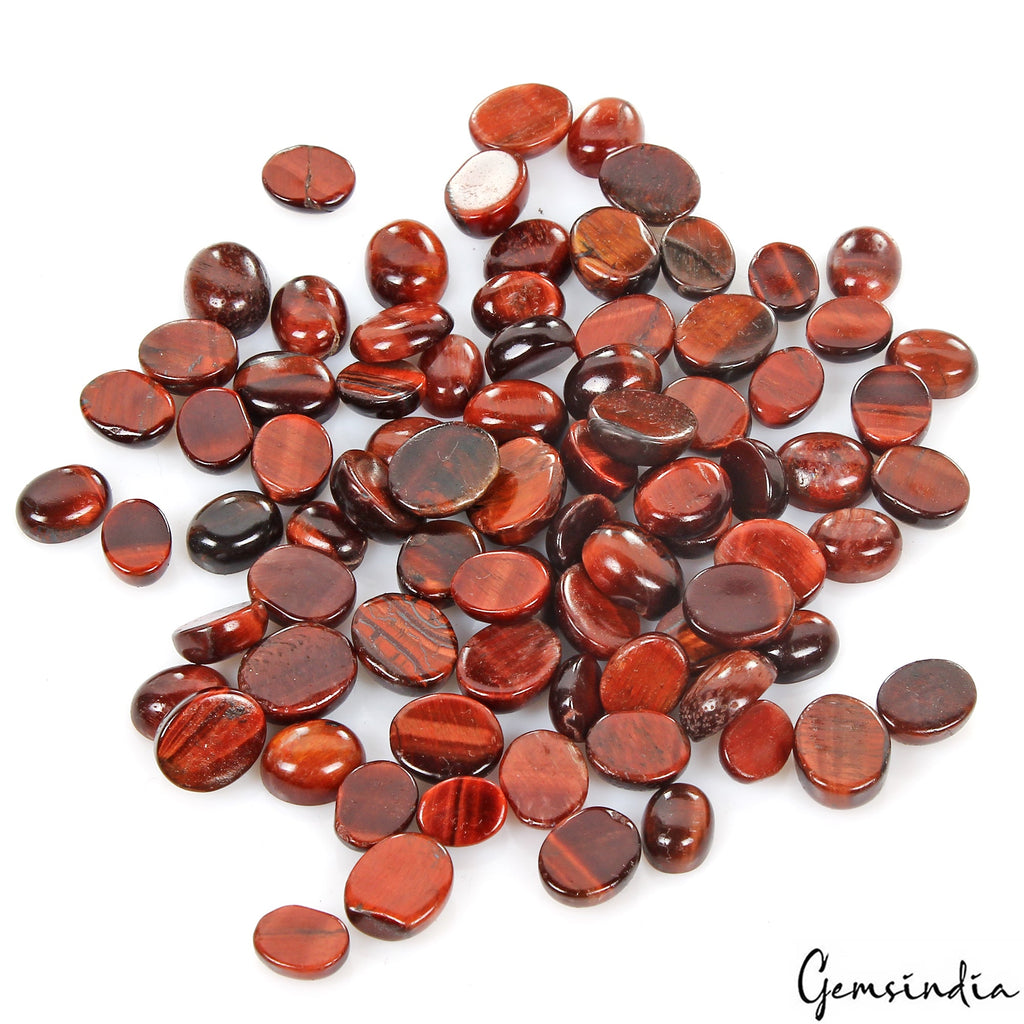 250 Ct Natural Oval Cabochon Red Tiger Eye Loose Gemstone Lot for Jewelry 9-11mm