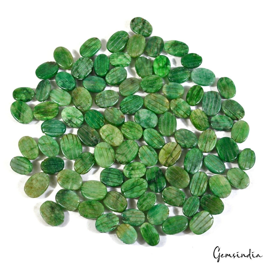 90 Pcs Natural Carved Emerald 14-18mm Stunning Green Ring Size Gemstones~1000 Ct