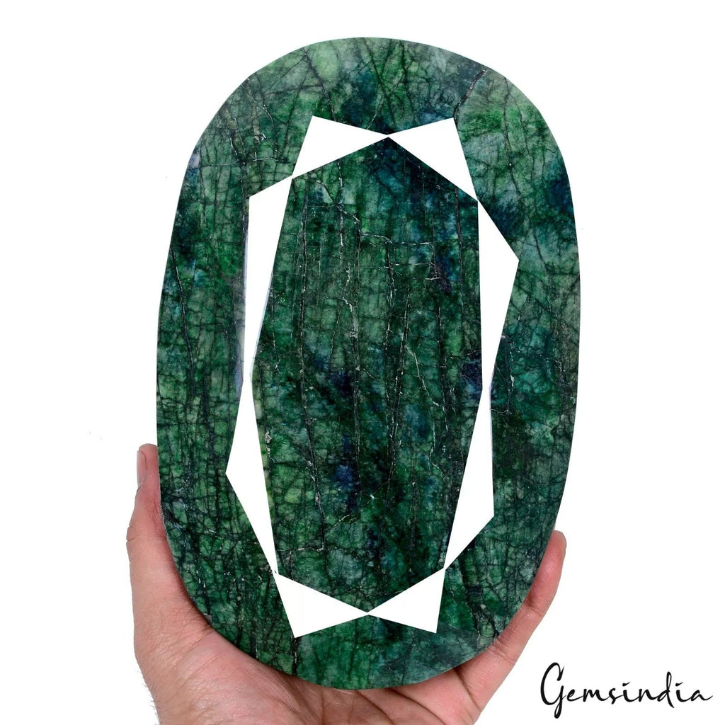 Huge 4.5 Kg Natural Green Emerald Earth Mined Huge Oval Cut Gemstone 8*5.5*4inch