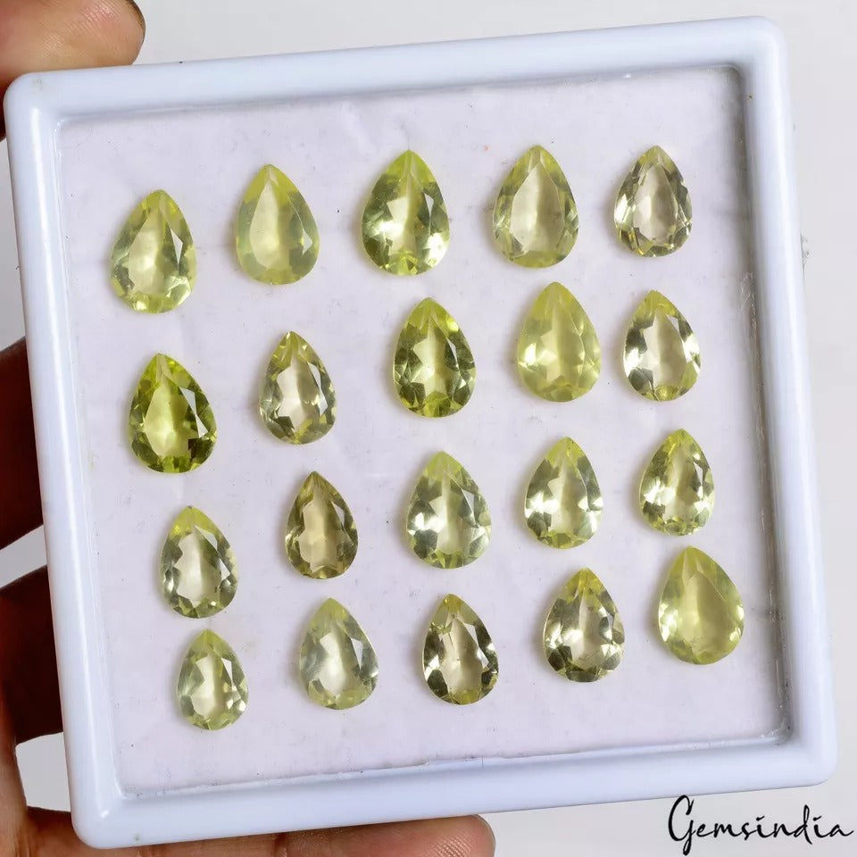 81 Ct/20 Pcs Natural Lemon Quartz Citrine Untreated Loose Pear Cut 11-14mm Gems