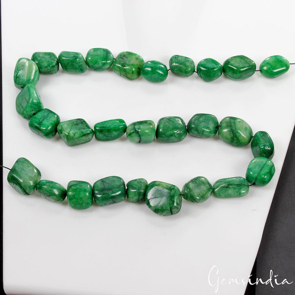 440 Ct/28 Pcs Natural Brazilian Green Emerald Nuggets Shape Drilled Bead Gems