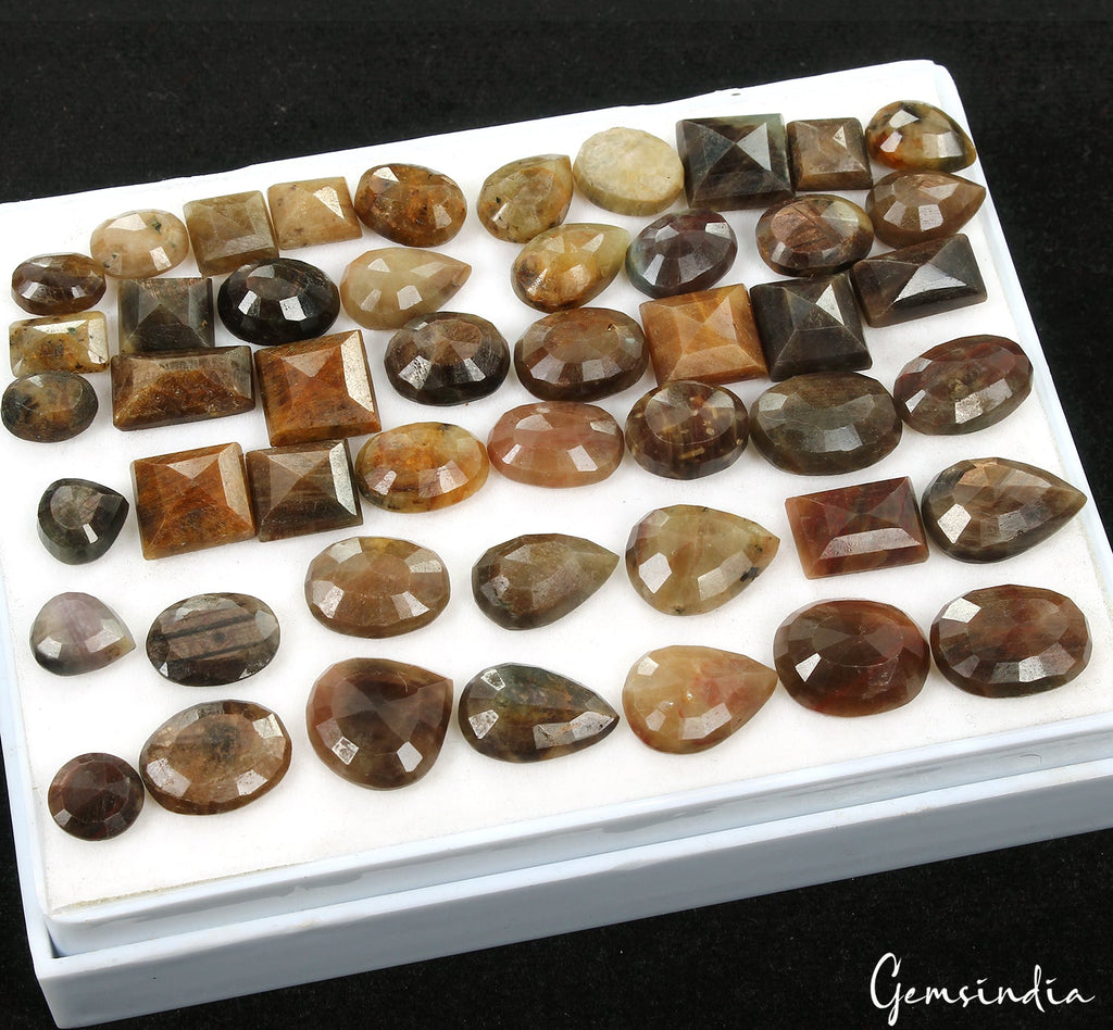440 Ct/48 Pcs Natural Untreated Brown Sapphire Mix Cut Loose Ring Size Gemstones
