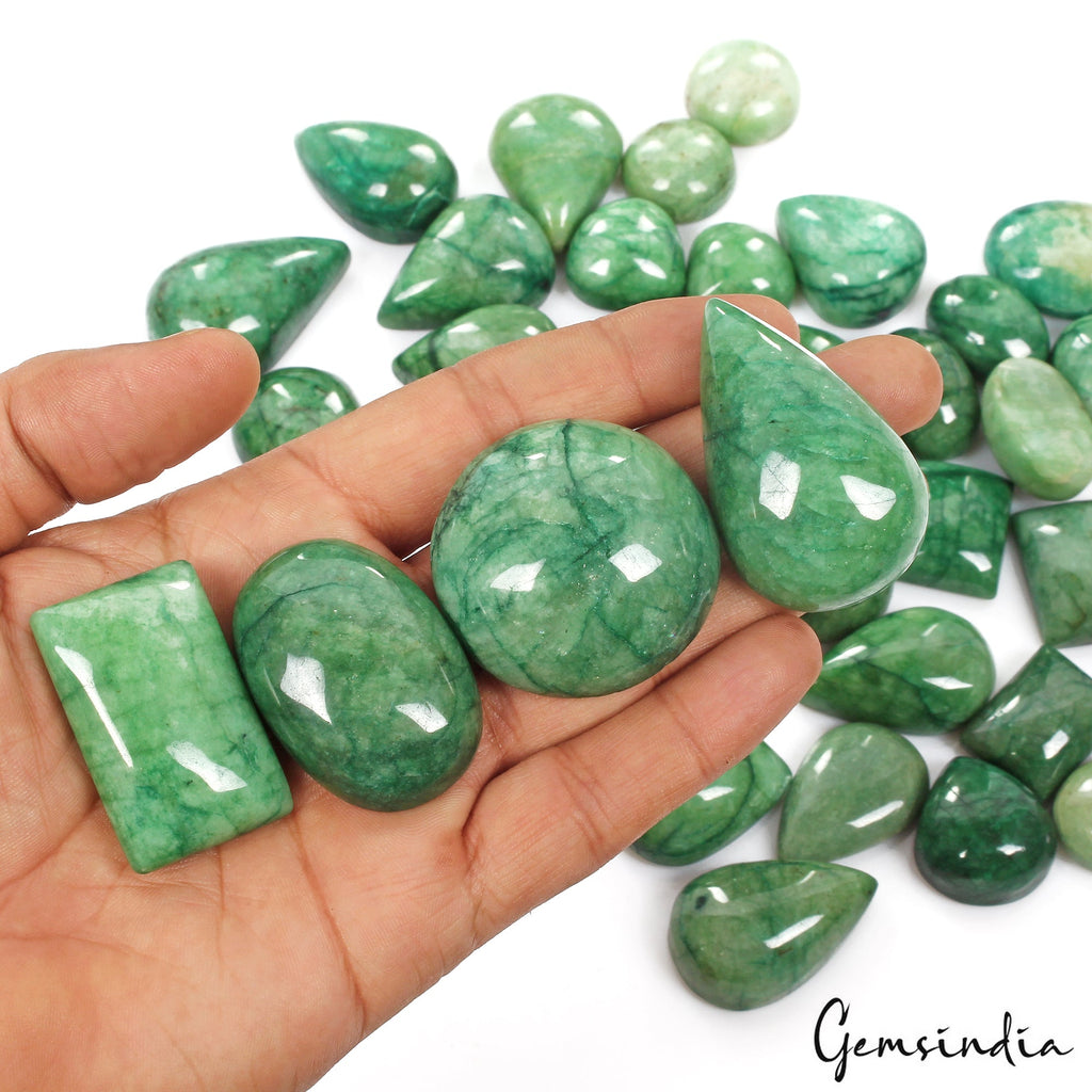 3430 Ct/33 Pcs Natural Green Emerald Mix Cabochon Shape Loose Pendant Size Gems