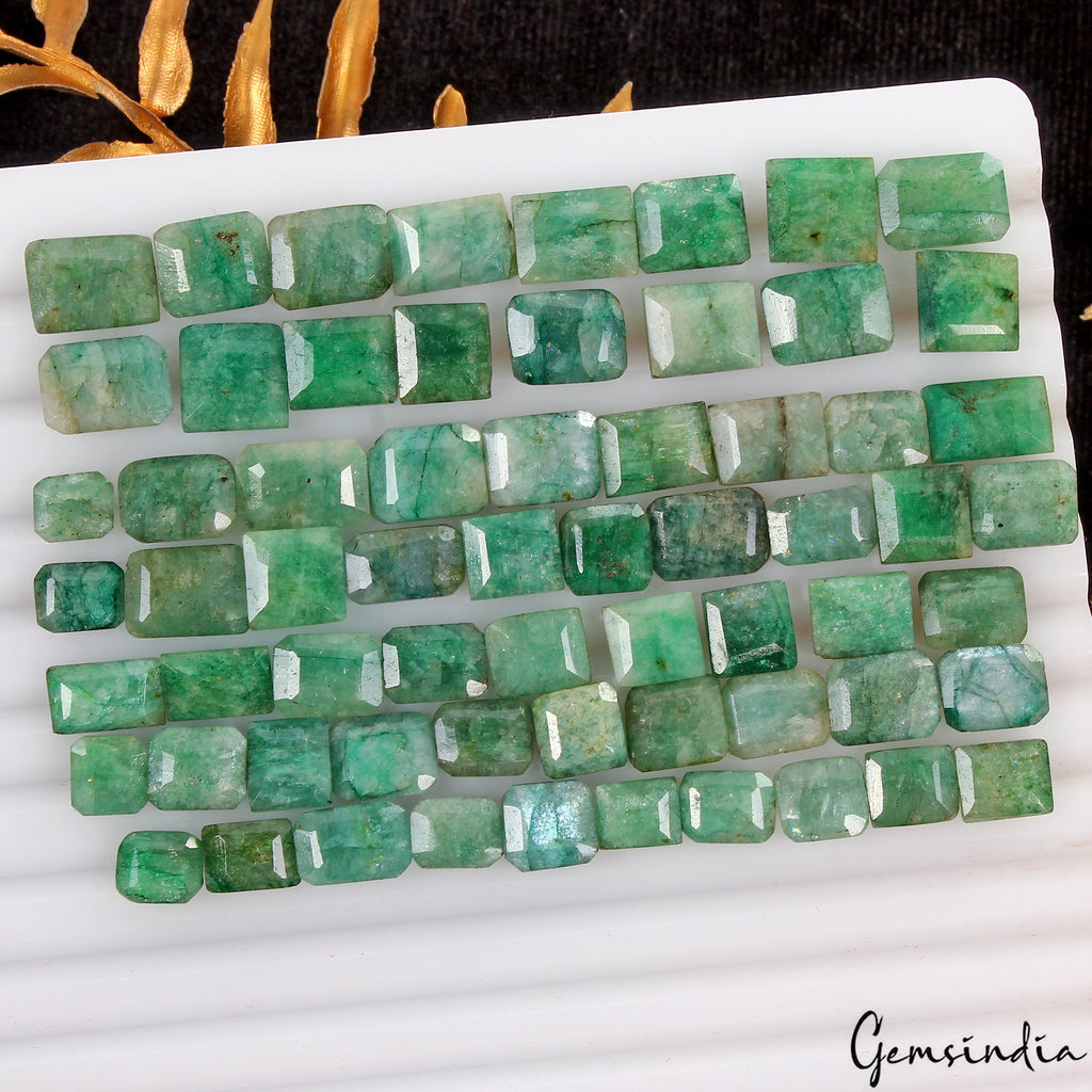 64 Pcs Natural Green Emerald Mix Cut 7mm-11mm Loose Certified Jewelry Gemstones