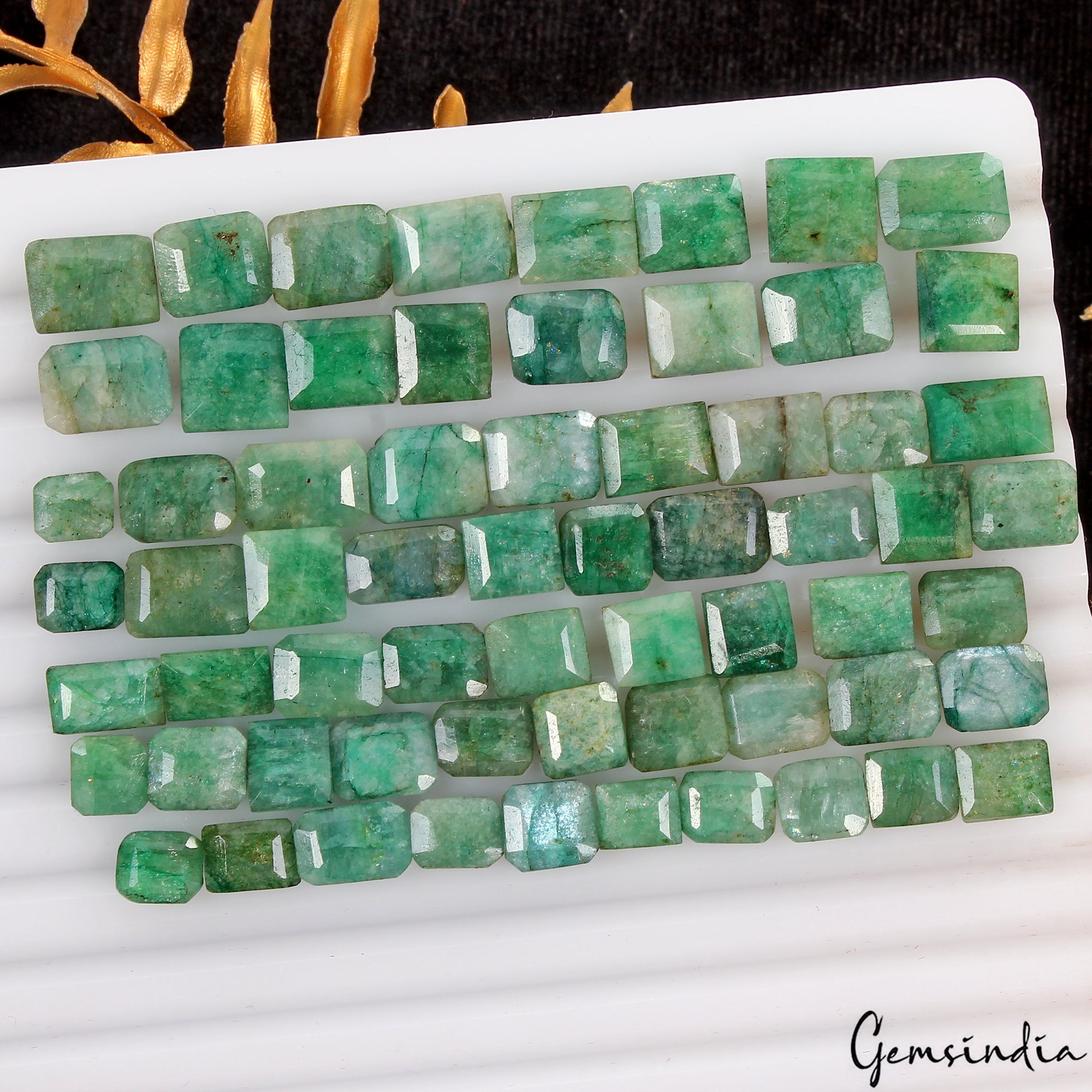 64 Pcs Natural Green Emerald Mix Cut 7mm-11mm Loose Certified Jewelry Gemstones