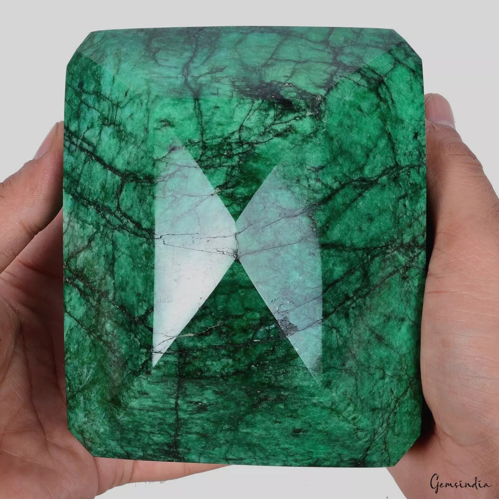 Emerald Loose Gemstone, Octagon Cut, Color Enhanced — 5.3x4.4x3.9 Inch, 13750 Ct (2.75 Kg), Brazil