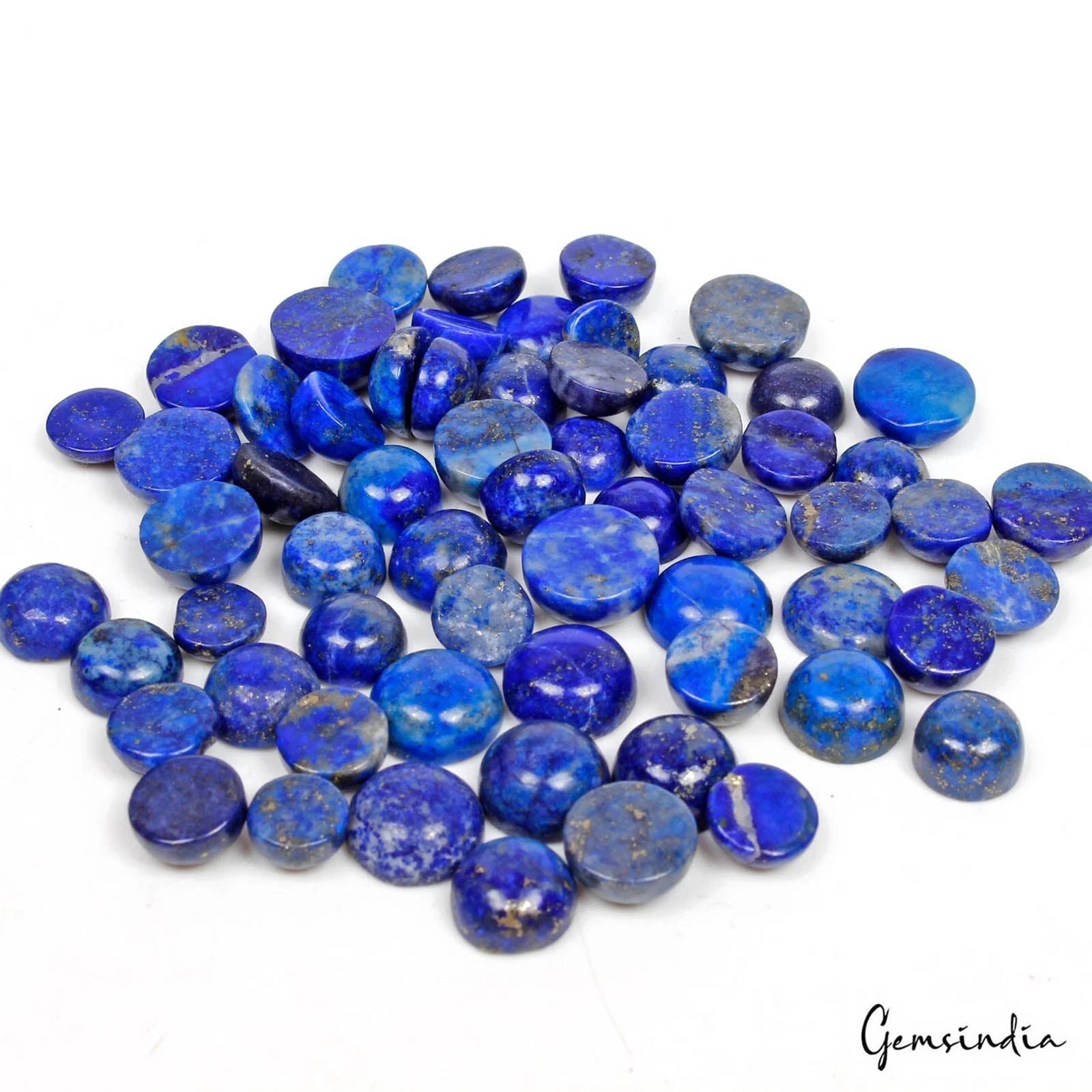 160 Cts/62 Pcs Natural Blue Lapis Lazuli Round Cab Loose Gemstone Lot Jewelry