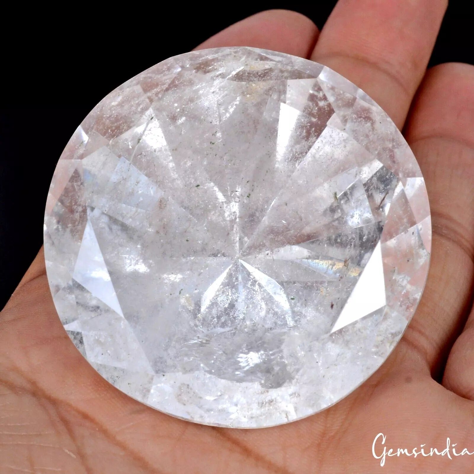 380 Ct Top Lustrous-Big Size ! Natural White Quartz - 47mm Round Diamond Cut Ge