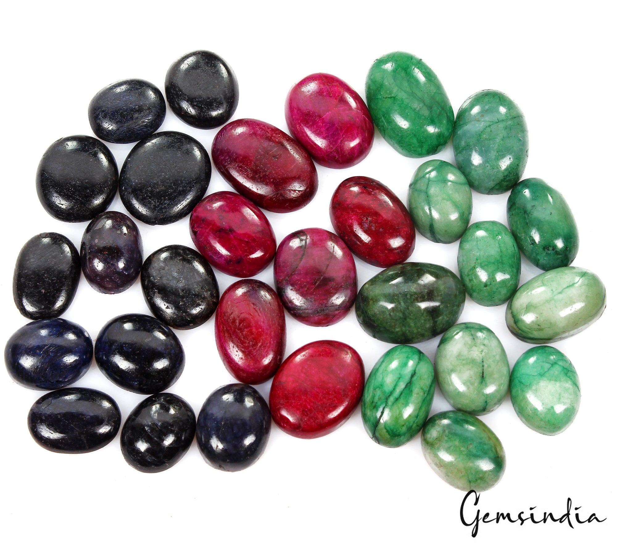 Certified 580 Ct Natural Ruby Emerald Sapphire Oval Cabochon Loose Gemstones Lot