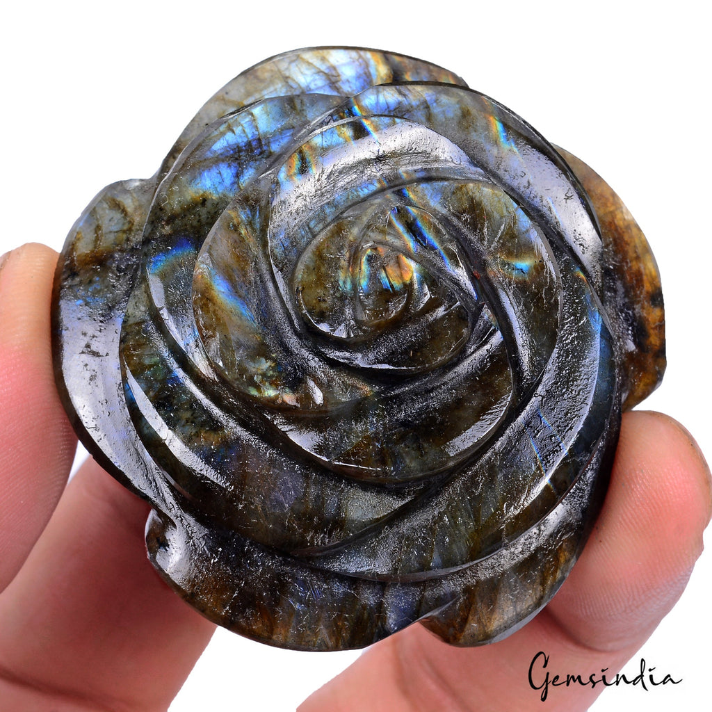 480 Cts Natural Labradorite Rose Carving Unique Decorative Huge Gemstone Piece
