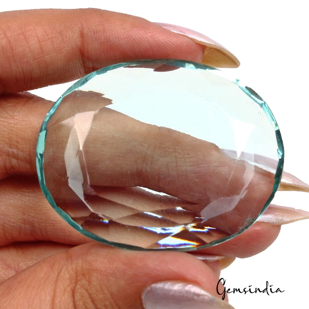 115.00 Ct Green Hydro Aquamarine Oval Faceted Lab-Created Gemstone For Pendant
