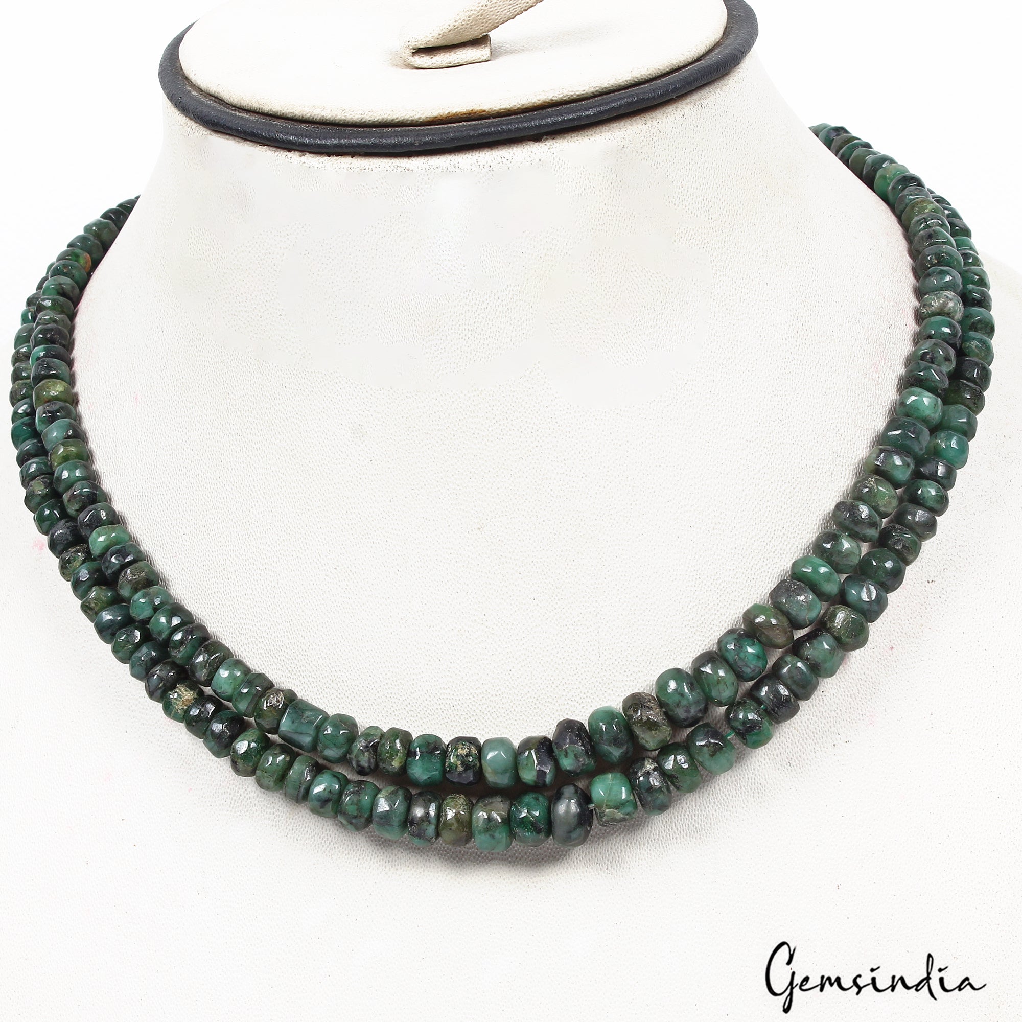 250 Cts/2 Pcs Natural Untreated Green Emerald Round Beads Strand ~17"Each Long